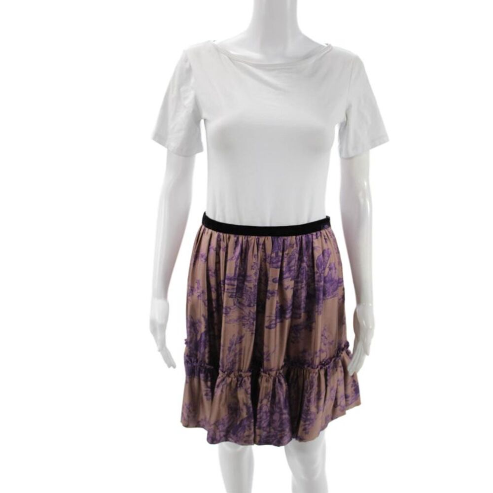Paola Zuin Womens Peasant Mini Silk Floral Skirt Brown Size 40